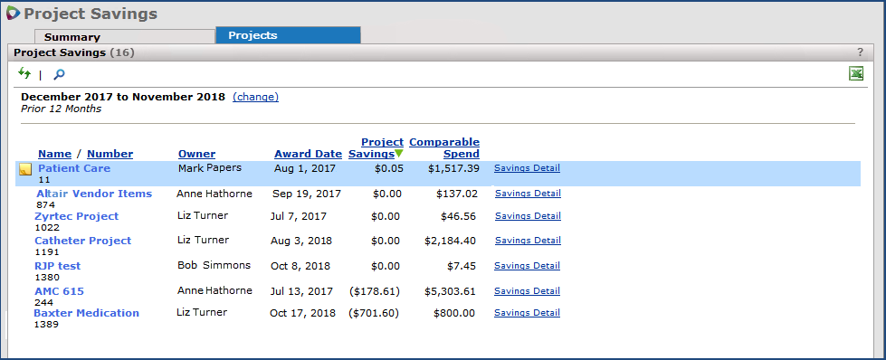 Project Savings > Projects List